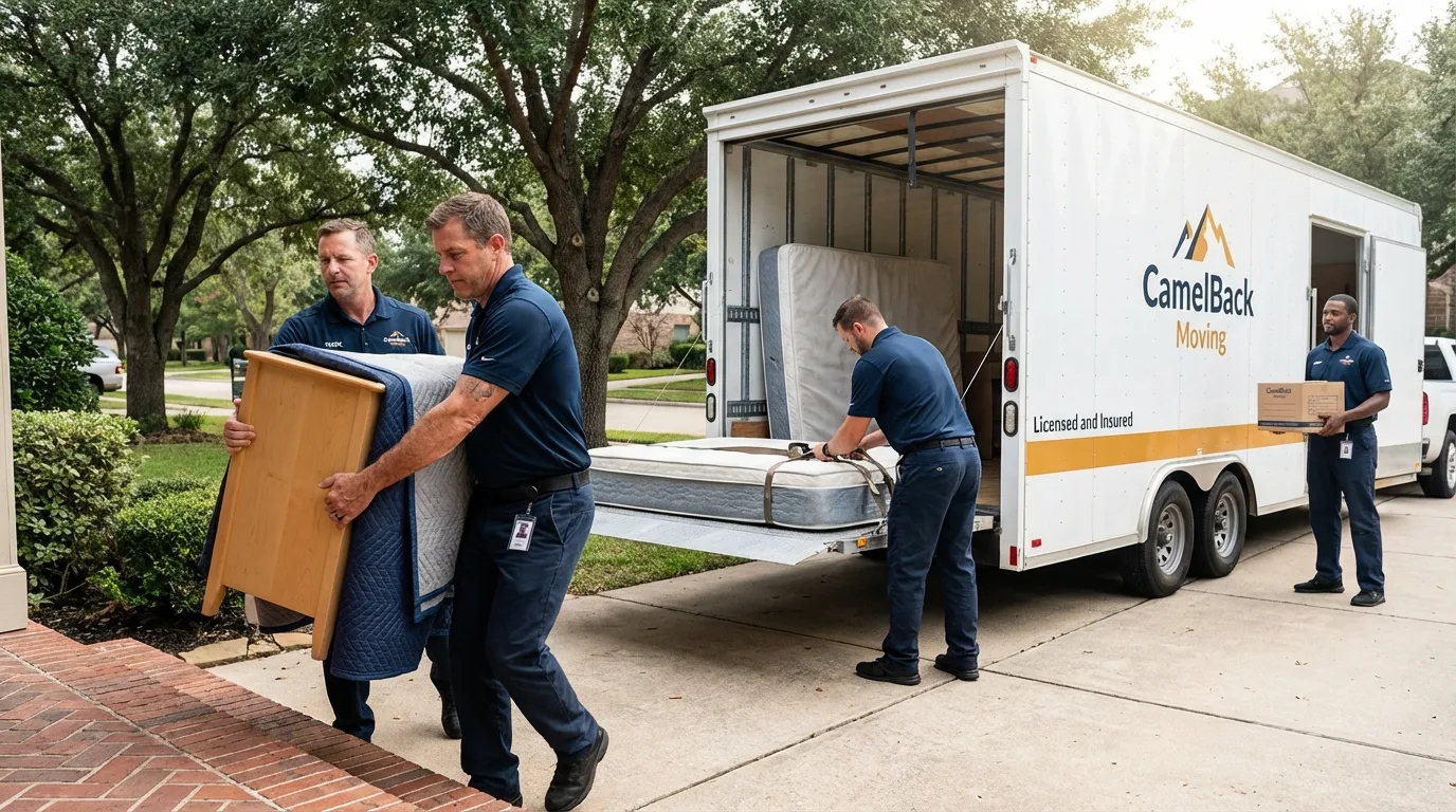 Crew loading residential truck for cross-state move from Vacaville, CA