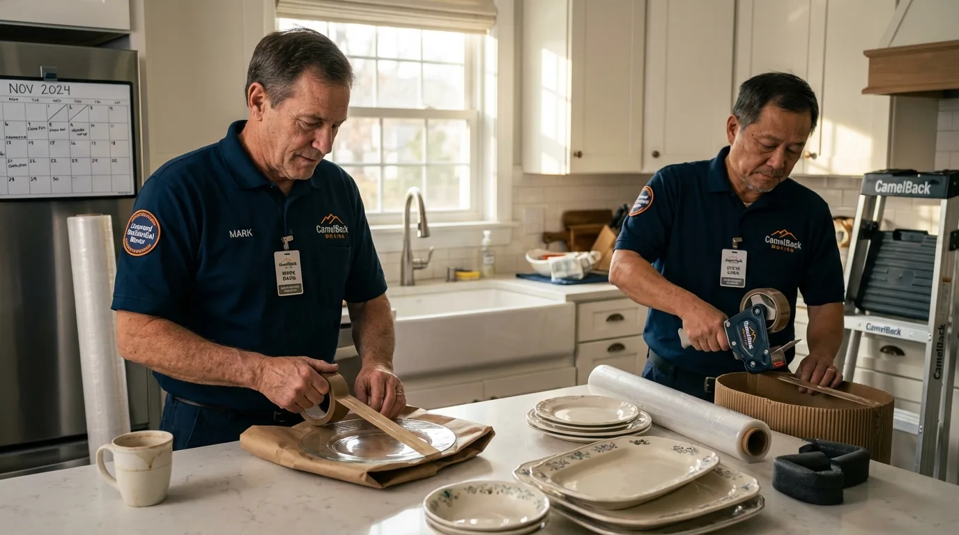 Professional crew packing kitchen dishware in Vacaville, CA
